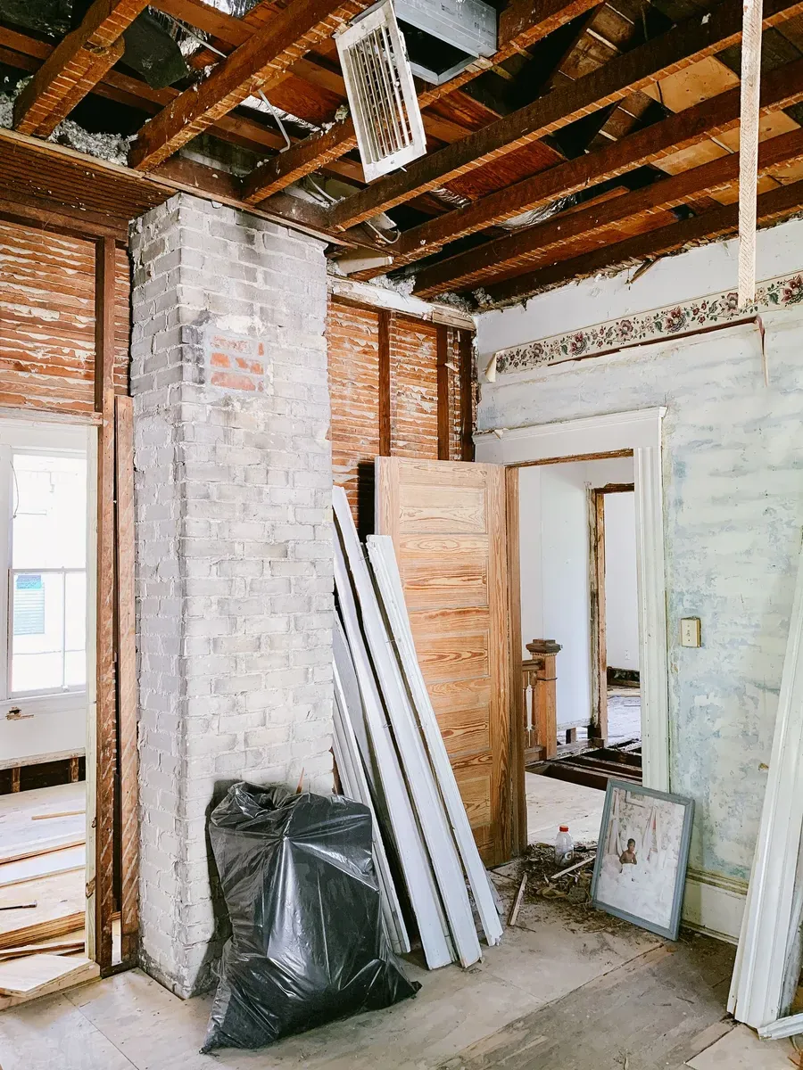 Home interior taken down to the studs during renovation