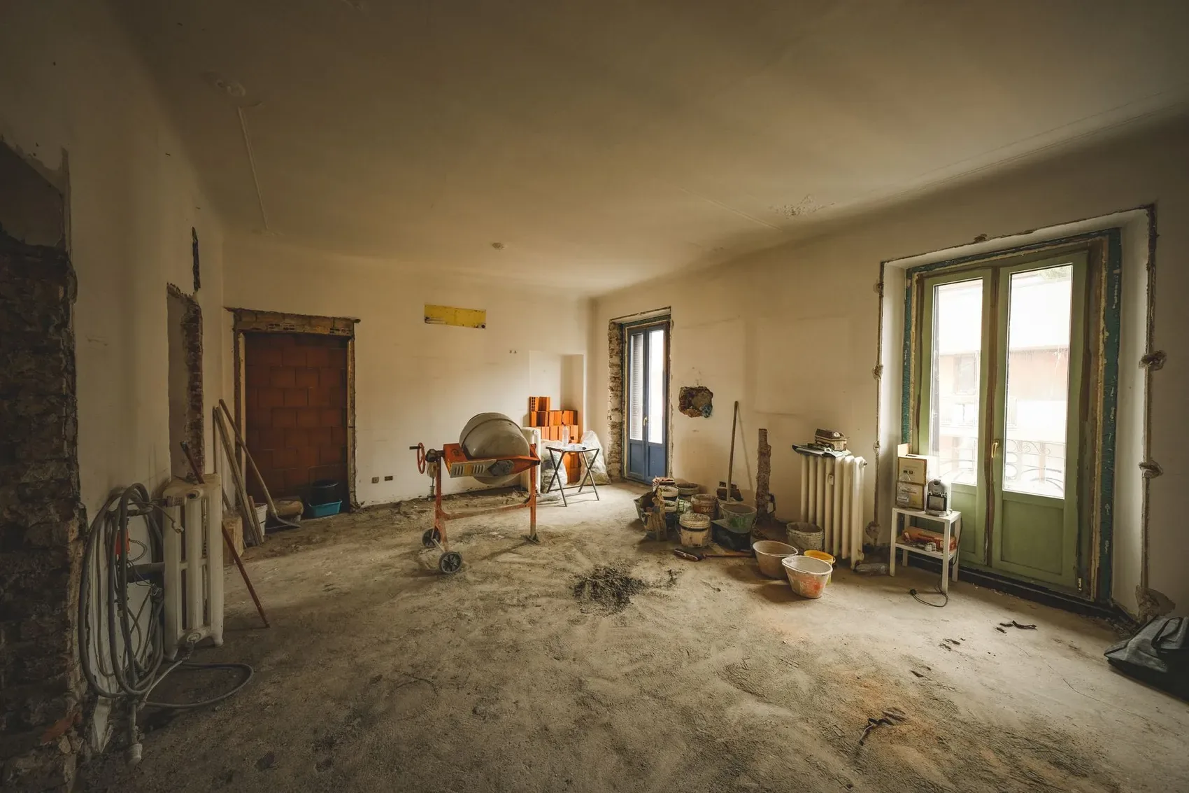 Interior taken down to the studs during demolition